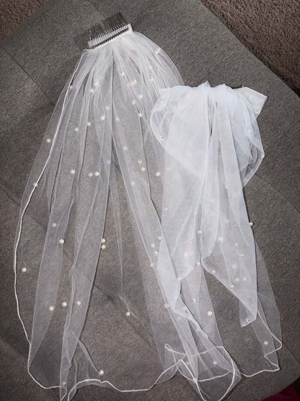 Pearl Bridal Veil & bridal bow clip duo